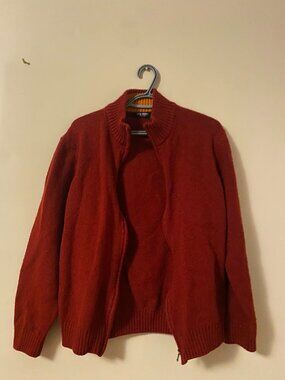 red zip up sweater